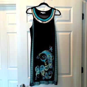 STUDIO ONE SLEEVELESS MIDI DRESS WITH ROUCHED TRIM AND BEADING- Size 14